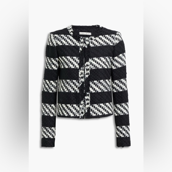 Alice + Olivia Black & White Tweed Cropped Jacket Blazer Size M - Picture 2 of 6